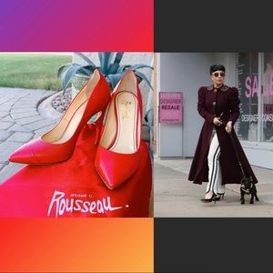 Jerome C. Rousseau Red Stamped Leather Flicker Stilettos Sz 37.5 (US 7)